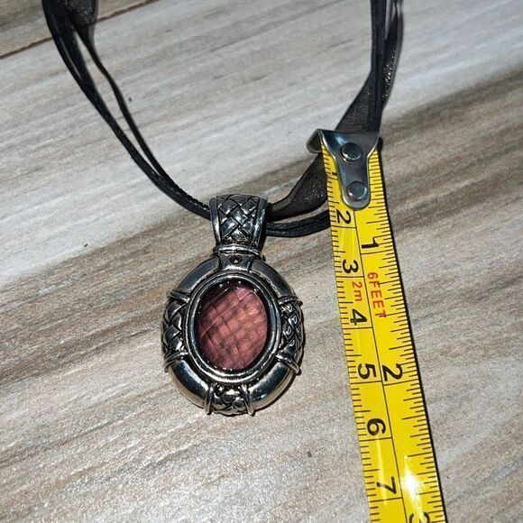 Bold Large Silver Tone Rhinestone Pendant On Cord - Picture 6 of 6